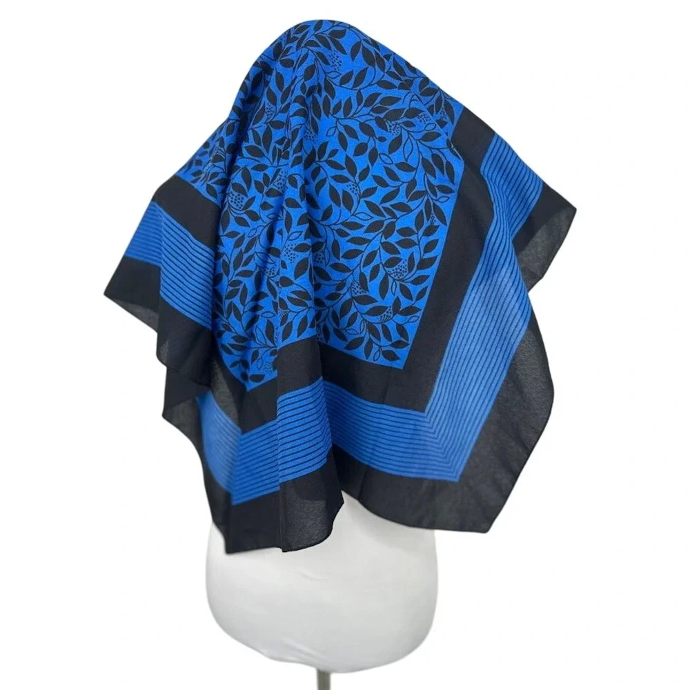 Valentina Fiore Scarf Women OS Italy Blue Black Floral Leaf Striped 26